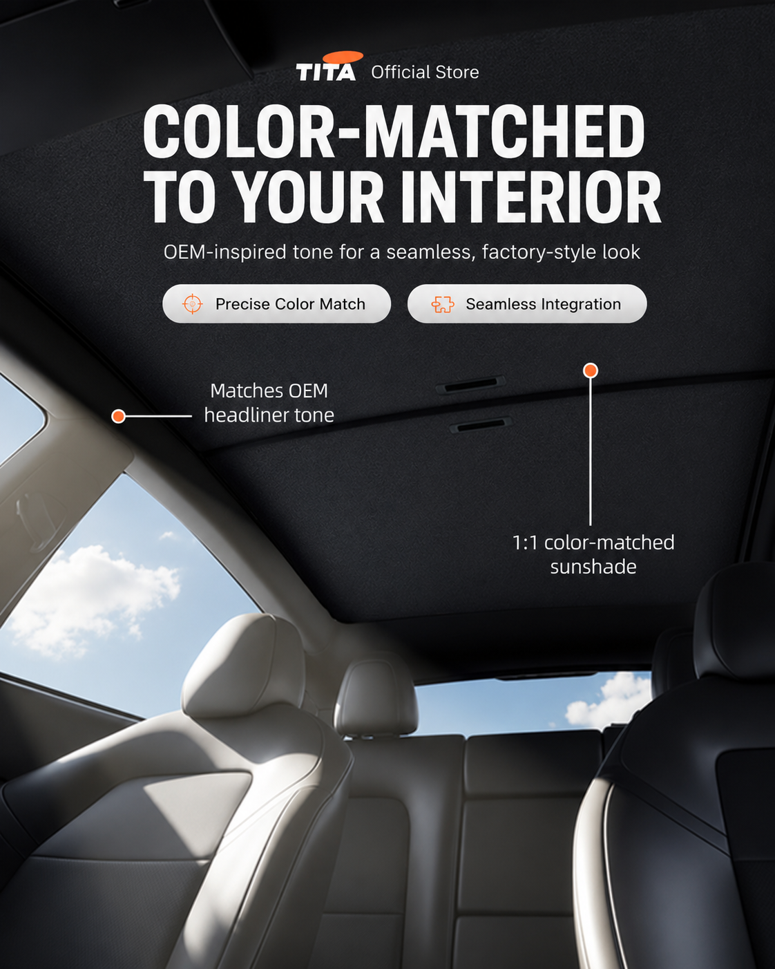 Tesla Model 3/Y Glass Roof Sunshade, Custom-Fit Panoramic Skylight Shade Curtain with High-Density Composite Heat Insulation Fabric, 1:1 Molded Roof Fit, No-Damage Clip Installation, Lightweight Foldable Compact Storage