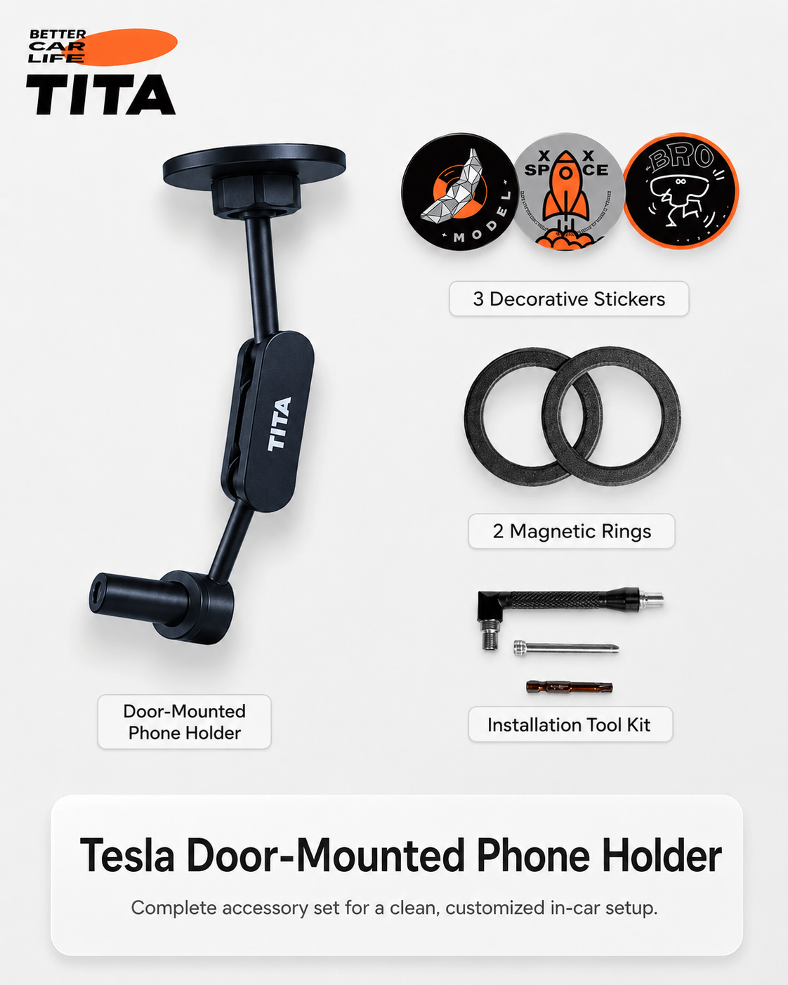 Tesla Door-Side Magnetic Phone Mount, Custom-Fit Car Phone Holder for Tesla Model 3/Y, MagSafe Compatible iPhone Magnetic Holder, No-Block View & Air Vent Design, Minimalist Matte Interior Accessory
