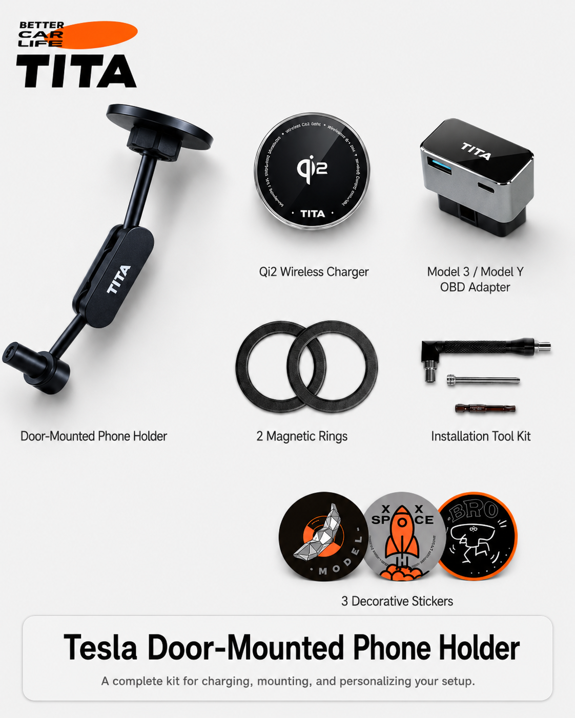 Tesla Door-Side Magnetic Phone Mount, Custom-Fit Car Phone Holder for Tesla Model 3/Y, MagSafe Compatible iPhone Magnetic Holder, No-Block View & Air Vent Design, Minimalist Matte Interior Accessory