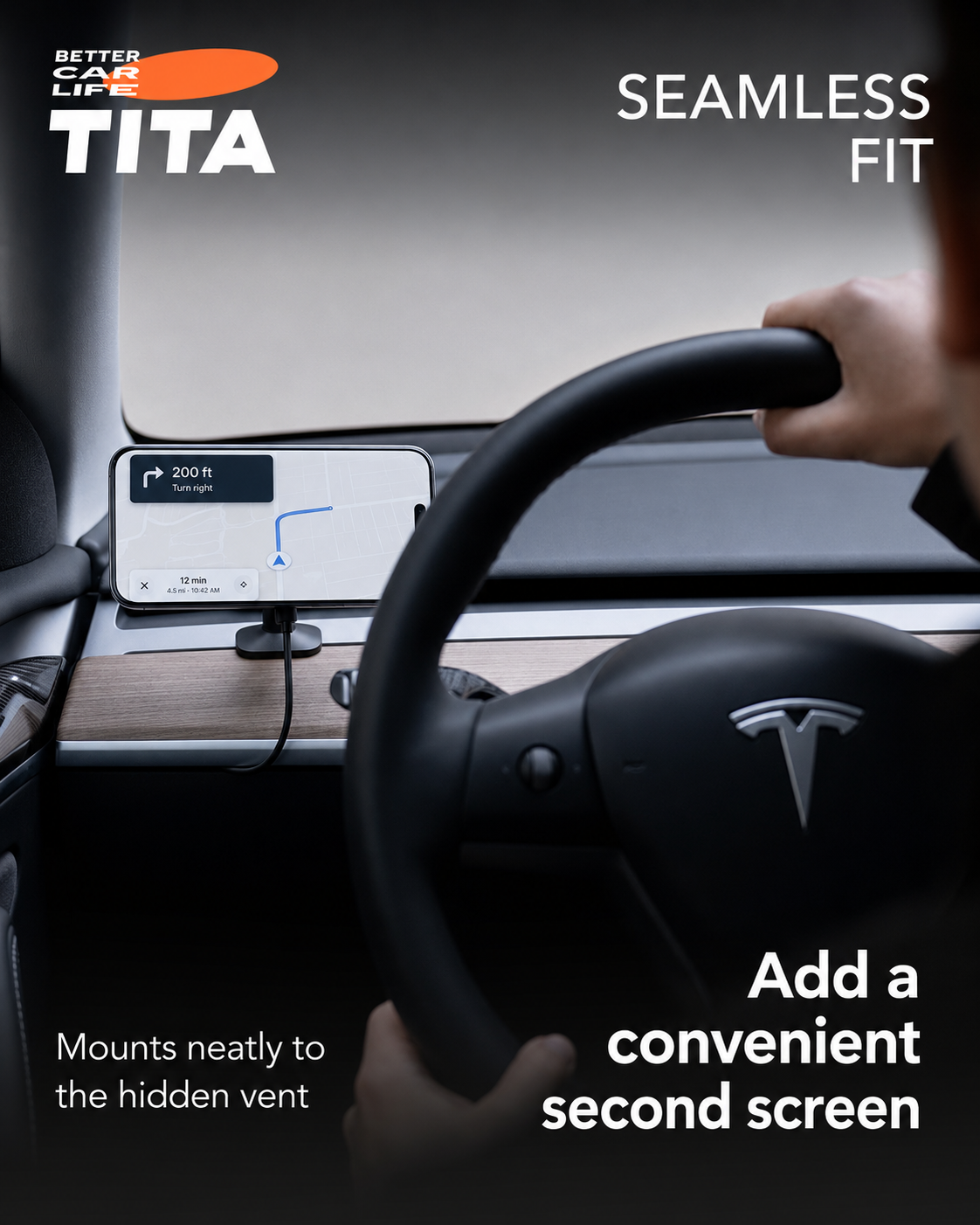 Tesla Air Vent Magnetic Phone Mount Wireless Charger, Qi 15W Fast Charging Car Phone Holder with 12 N52 Magnets, Full Aluminum Alloy Body, Acrylic Panel, 360° Rotation, 165cm USB-C Cable, No-Block Airflow Design, Breathing Ambient Light & OBD Cable Includ