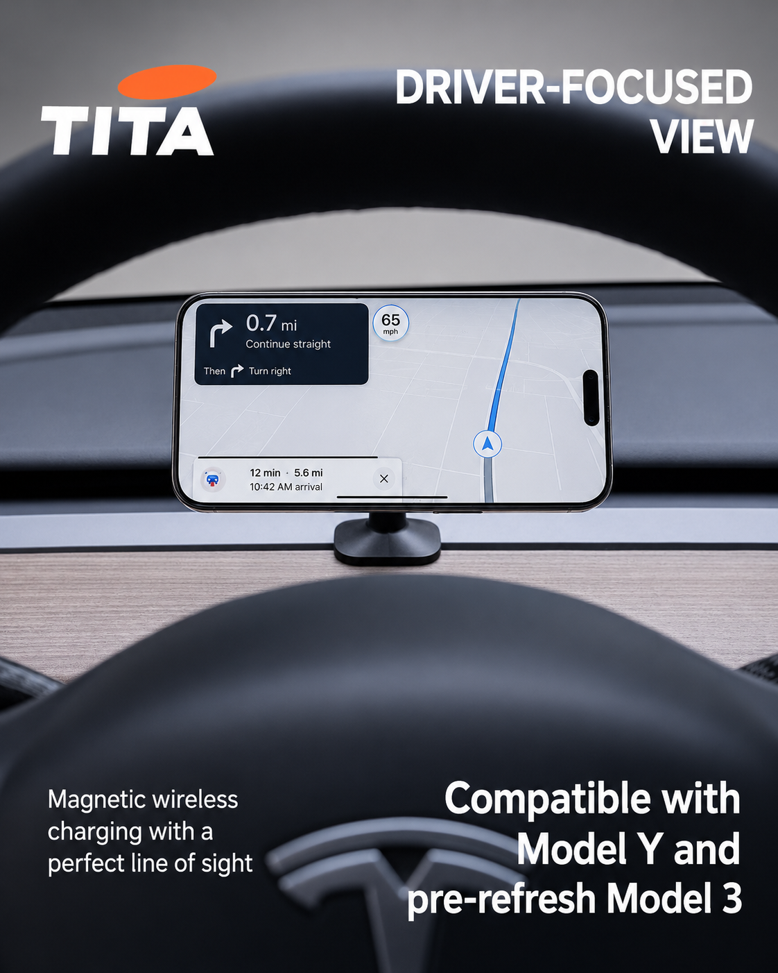 Tesla Air Vent Magnetic Phone Mount Wireless Charger, Qi 15W Fast Charging Car Phone Holder with 12 N52 Magnets, Full Aluminum Alloy Body, Acrylic Panel, 360° Rotation, 165cm USB-C Cable, No-Block Airflow Design, Breathing Ambient Light & OBD Cable Includ