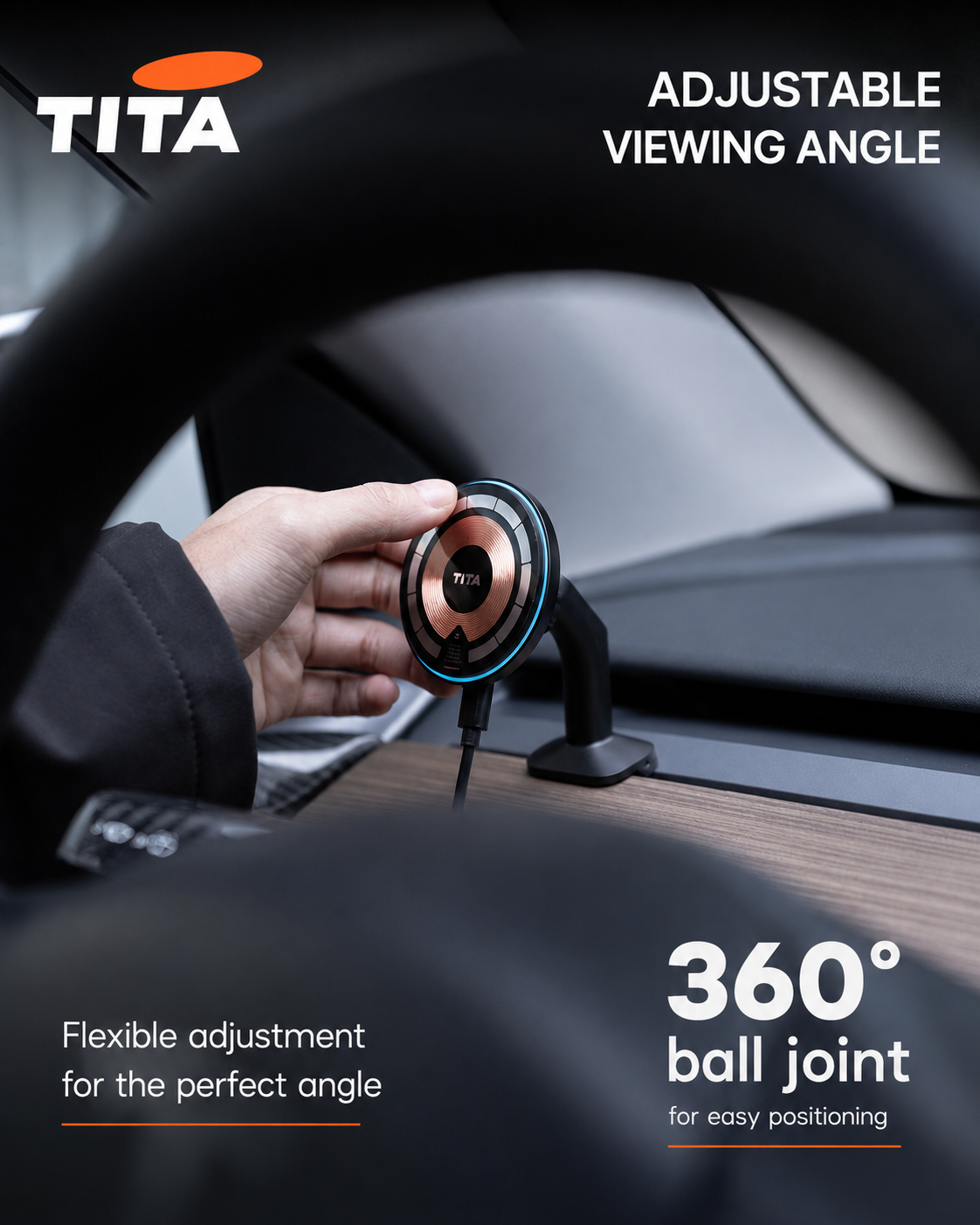 Tesla Air Vent Magnetic Phone Mount Wireless Charger, Qi 15W Fast Charging Car Phone Holder with 12 N52 Magnets, Full Aluminum Alloy Body, Acrylic Panel, 360° Rotation, 165cm USB-C Cable, No-Block Airflow Design, Breathing Ambient Light & OBD Cable Includ