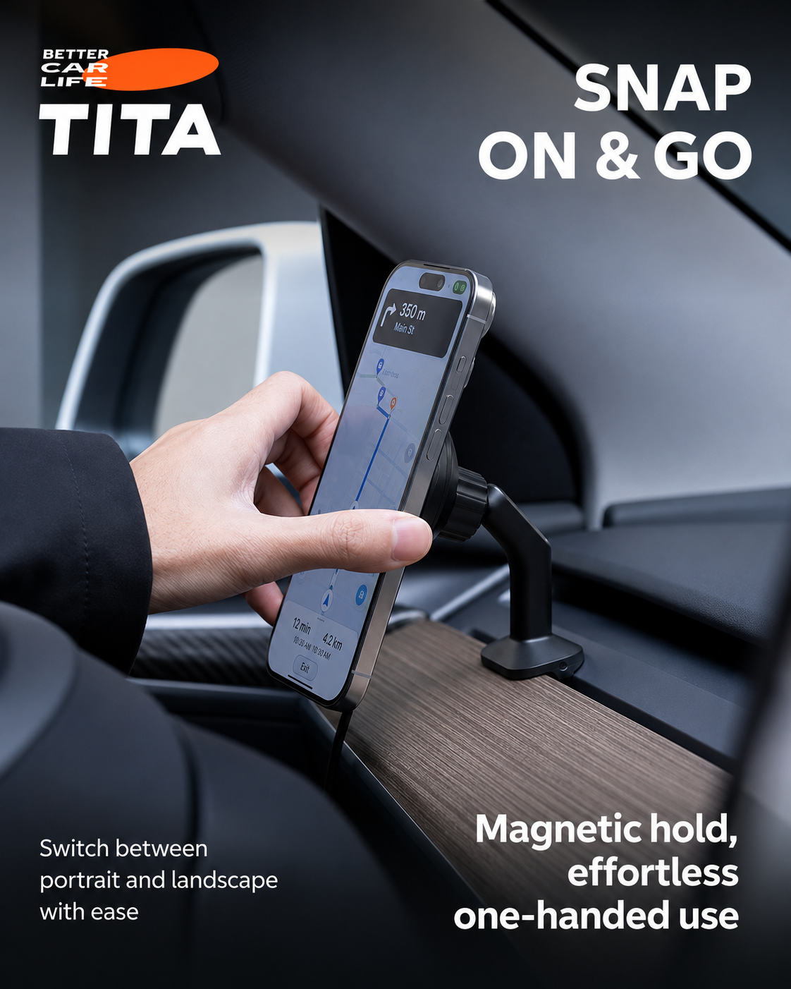 Tesla Air Vent Magnetic Phone Mount Wireless Charger, Qi 15W Fast Charging Car Phone Holder with 12 N52 Magnets, Full Aluminum Alloy Body, Acrylic Panel, 360° Rotation, 165cm USB-C Cable, No-Block Airflow Design, Breathing Ambient Light & OBD Cable Includ