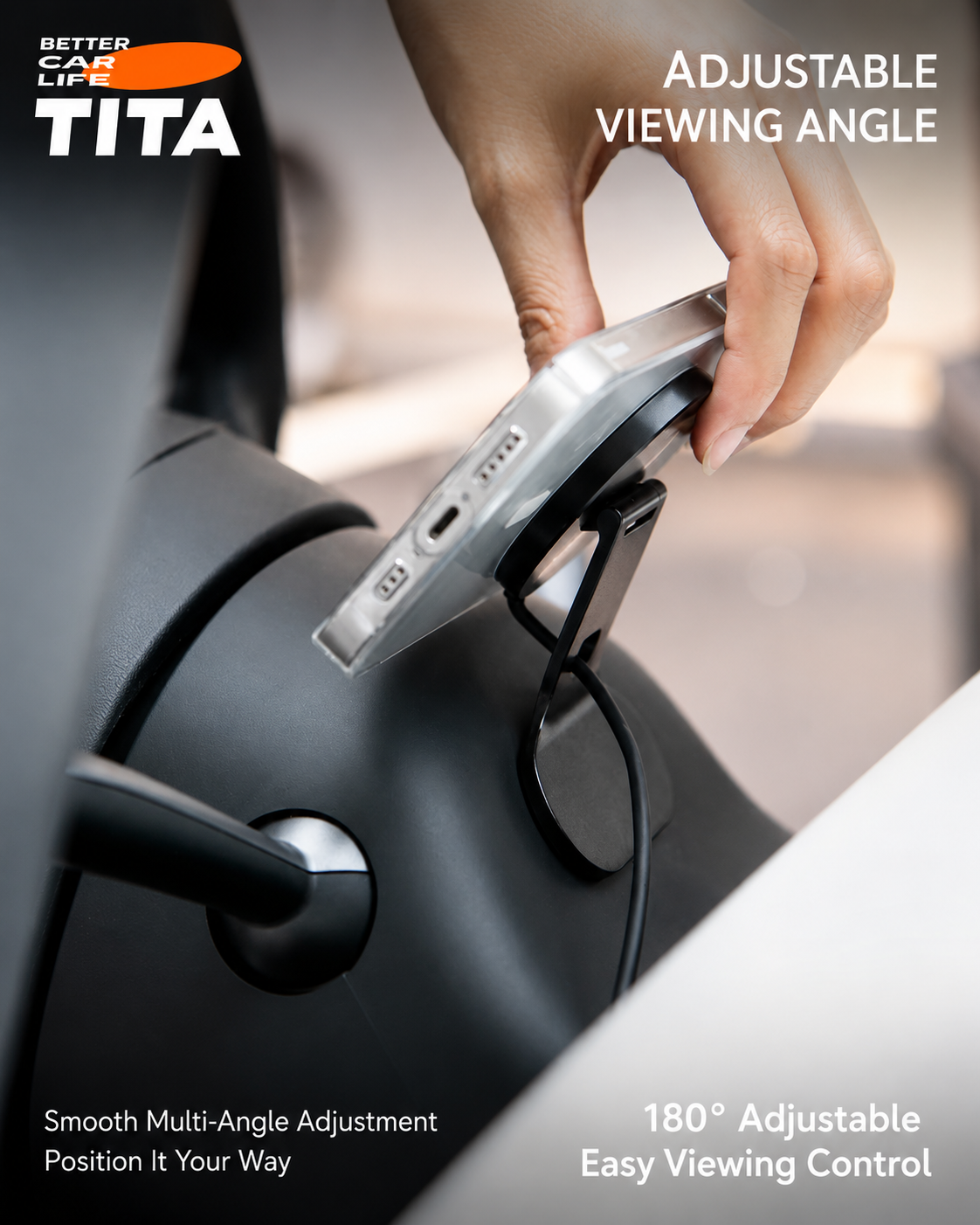 Tesla Steering Wheel Magnetic Phone Mount Wireless Charger, Qi 15W Fast Charging Car Phone Holder with 12 N52 Neodymium Magnets, Full Aluminum Alloy Body, Acrylic Panel, 165cm USB-C Cable, No-Trace 3M Adhesive Mount, Stickers Included