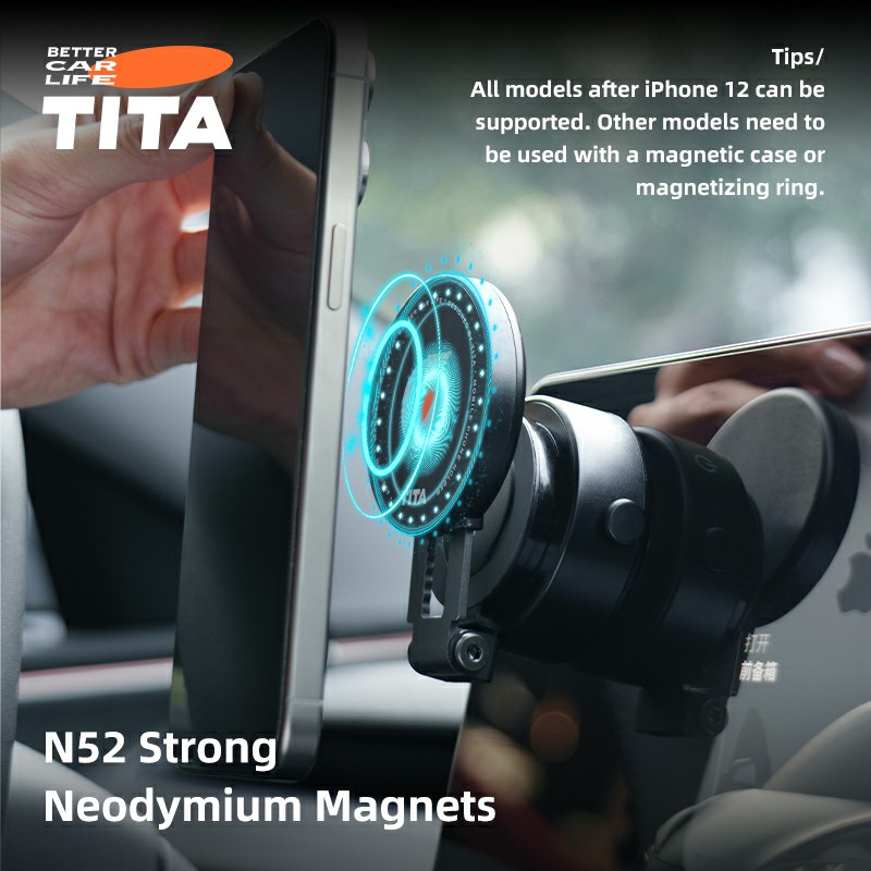 TITA Suction Magnetic Car Phone Holder, Electric Magnetic Car Phone Holder Mount Foldable Adjustable Car Mount, Mirror/Glass/Screen/Smooth None Porous Surface
