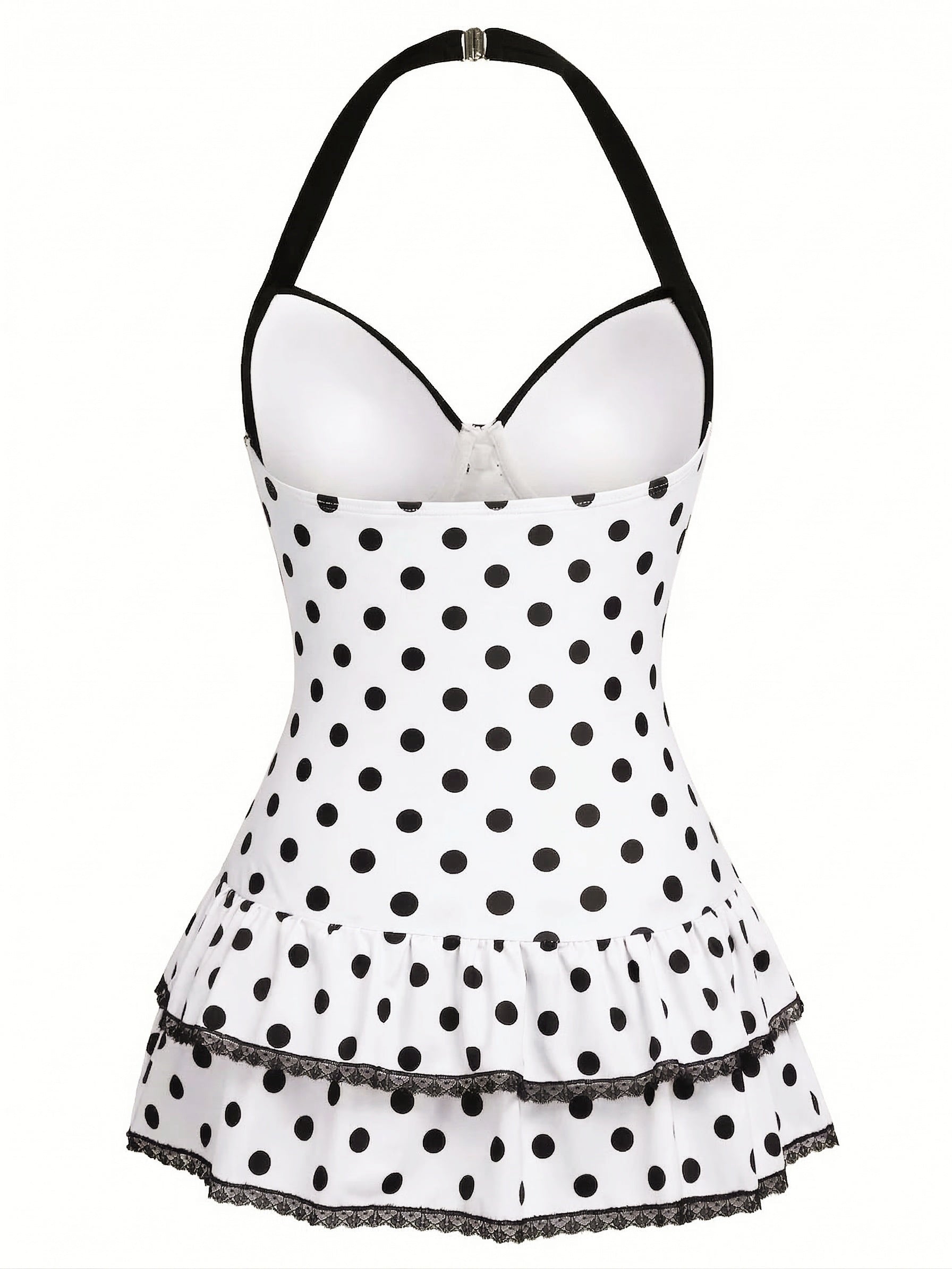 Black 1940s Halter Polka Dots Bow One-Piece Swimsuit