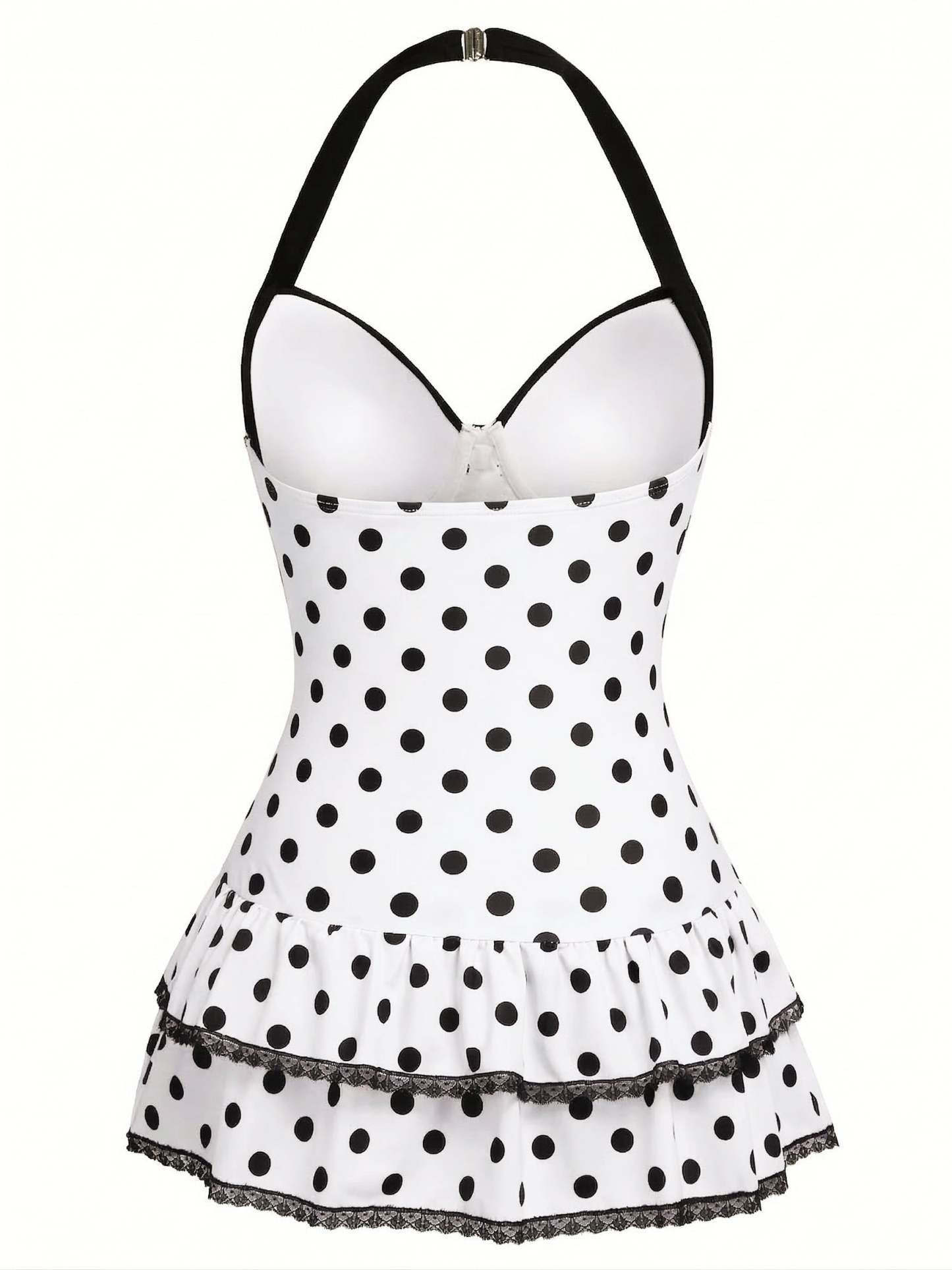 Black 1940s Halter Polka Dots Bow One-Piece Swimsuit