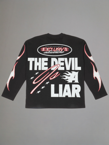 EXCLUSIVE CLUB BLACK THE DEVIL IS A LIAR LONG SLEEVE TEE