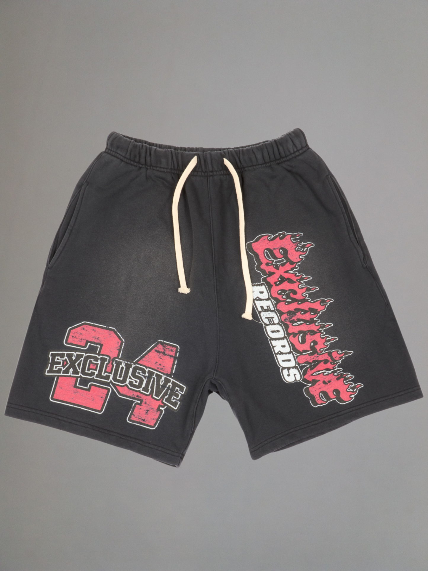 EXCLUSIVE CLUB ACID WASH EXCLUSIVE RECORDS SHORTS