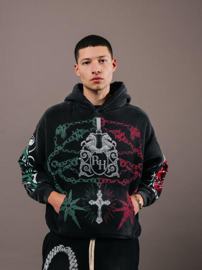 EXCLUSIVE CLUB x RANCHO HUMILDE BLACK/MEXICO COLORS HOODIE