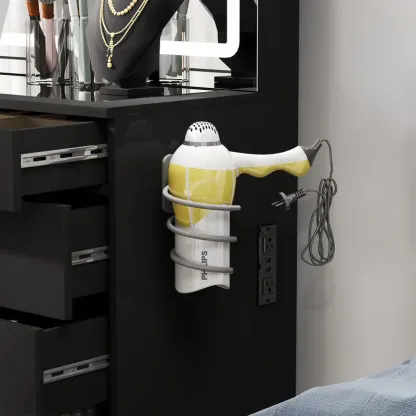 Modern Glass Top Makeup Vanity Table Set with LED Light Mirror and Drawers