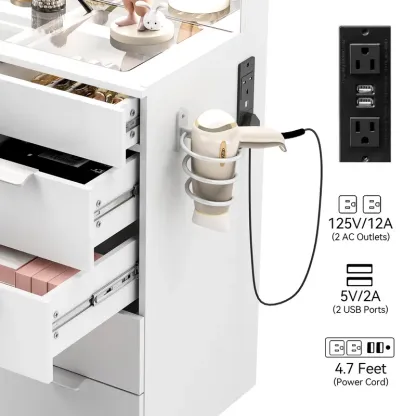 Modern Glass Top Makeup Vanity Table Set with LED Light Mirror and Drawers