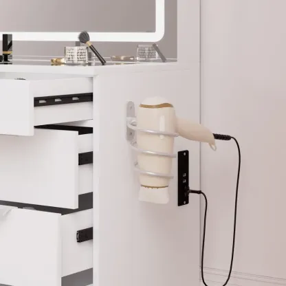 Modern Glass Top Makeup Vanity Table Set with LED Light Mirror and Drawers