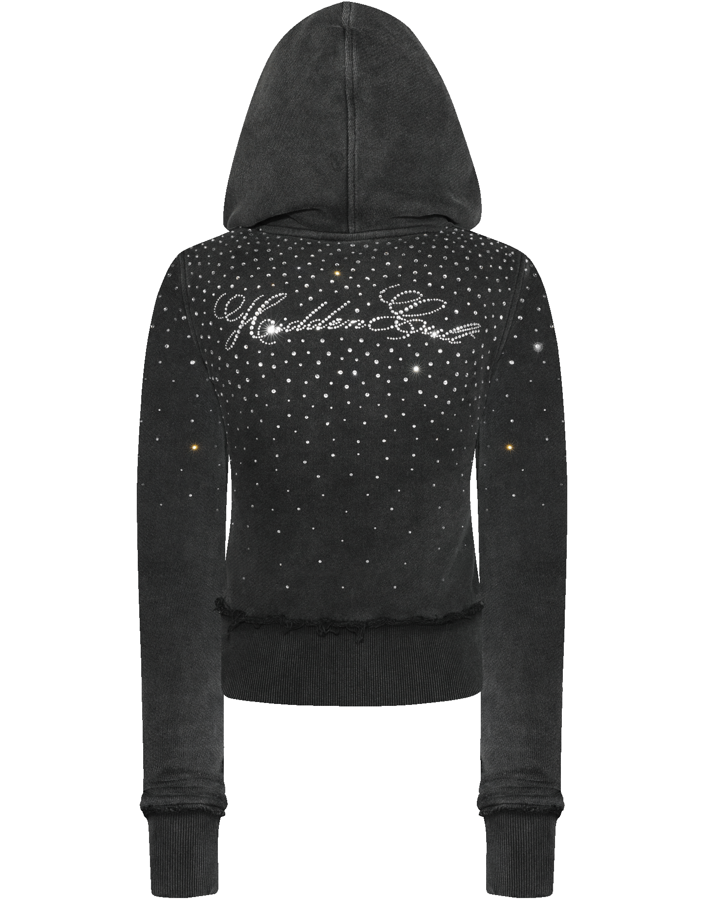 Rhinestone Black Wash Fitted Zip Hoodie