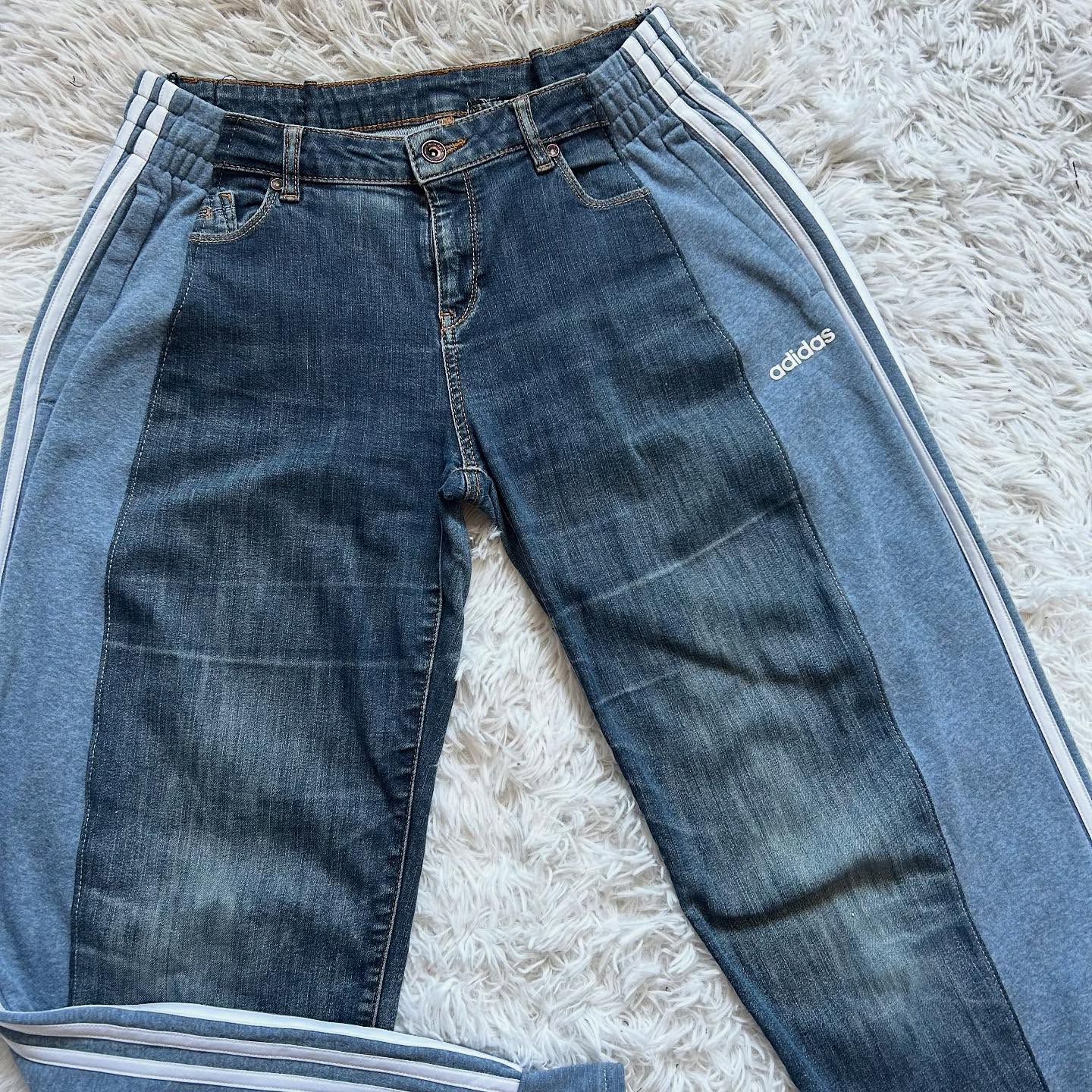 Wide-leg patchwork high jeans