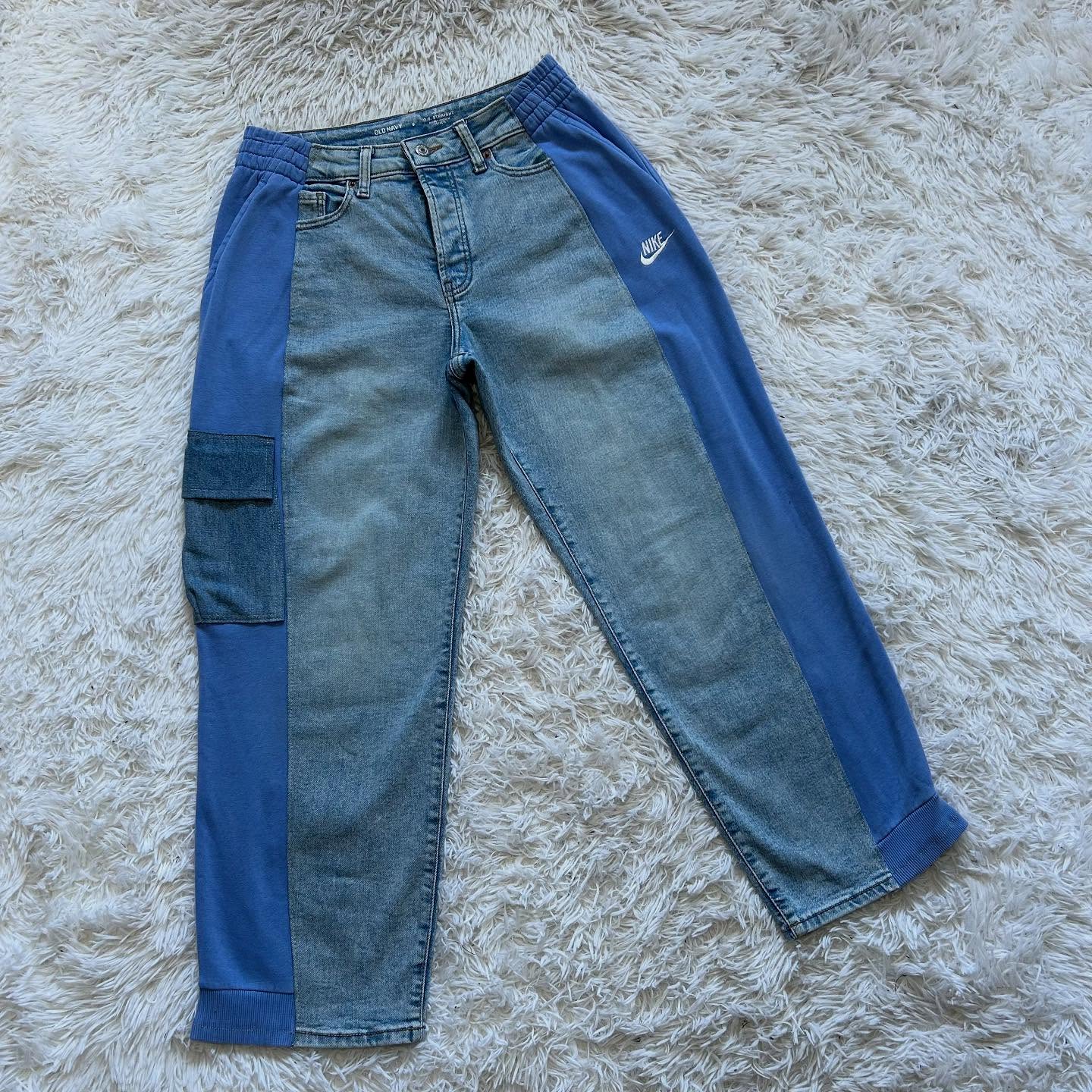 Wide-leg patchwork high jeans