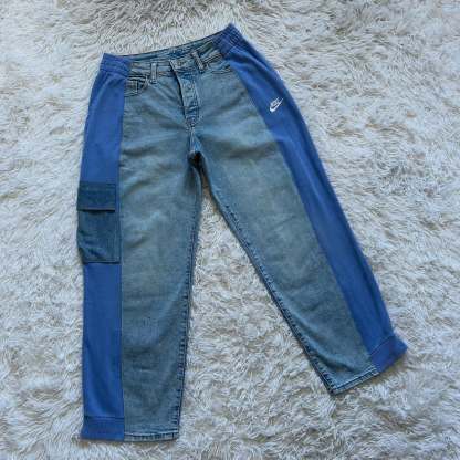 Wide-leg patchwork high jeans