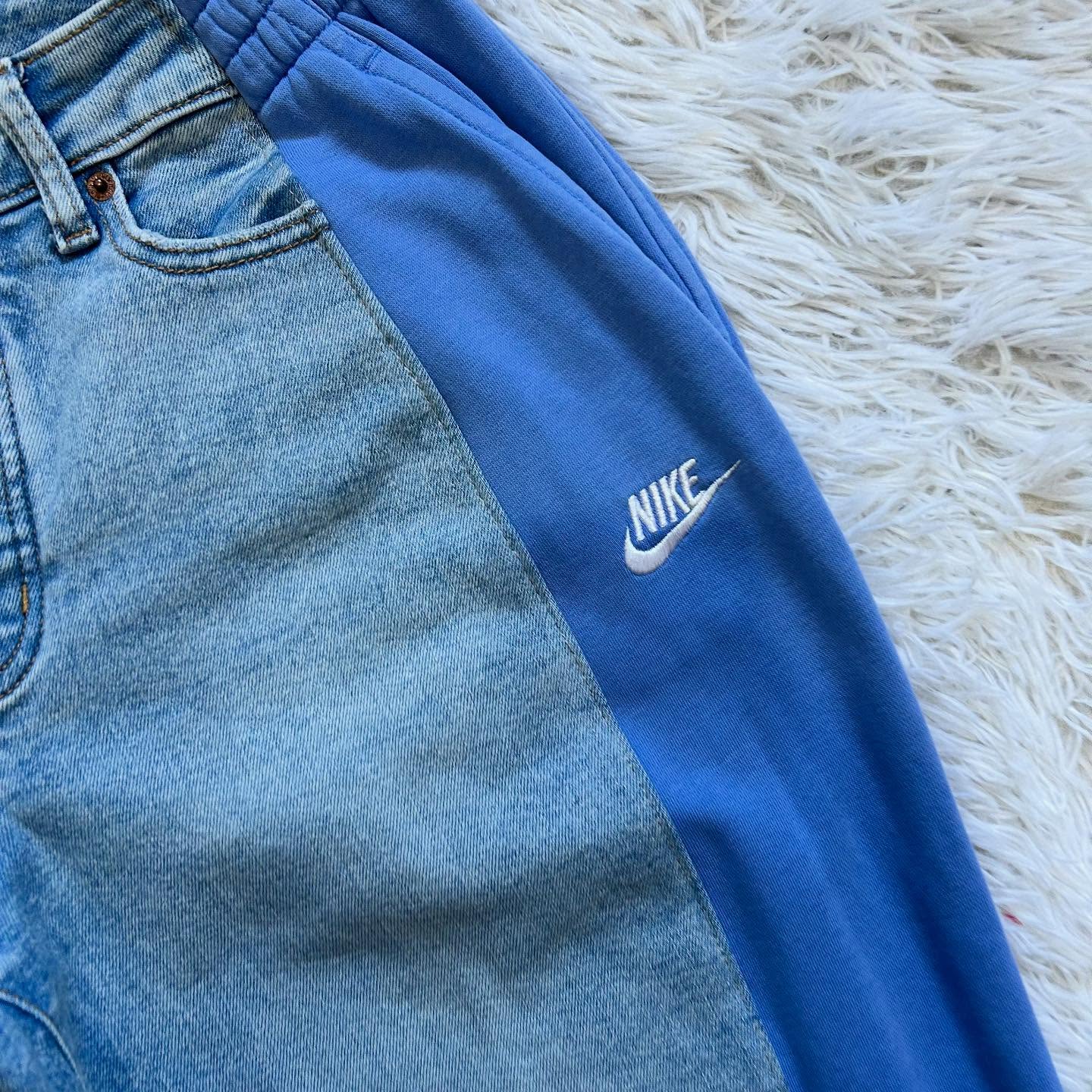 Wide-leg patchwork high jeans