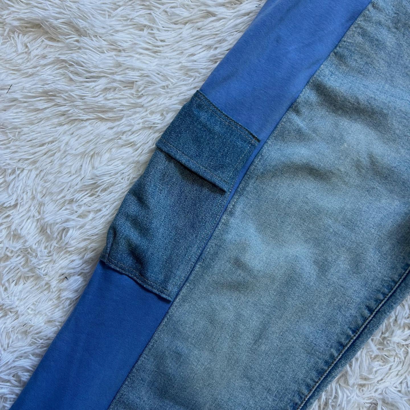 Wide-leg patchwork high jeans