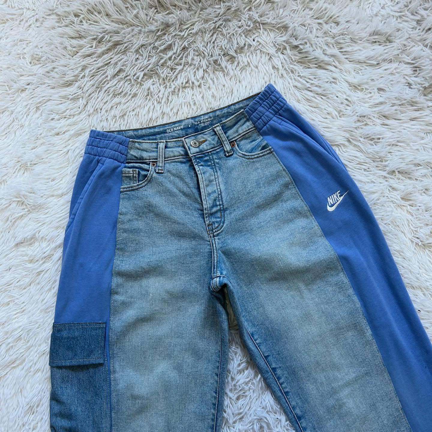 Wide-leg patchwork high jeans