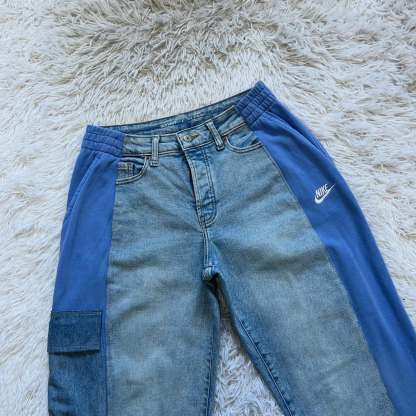 Wide-leg patchwork high jeans