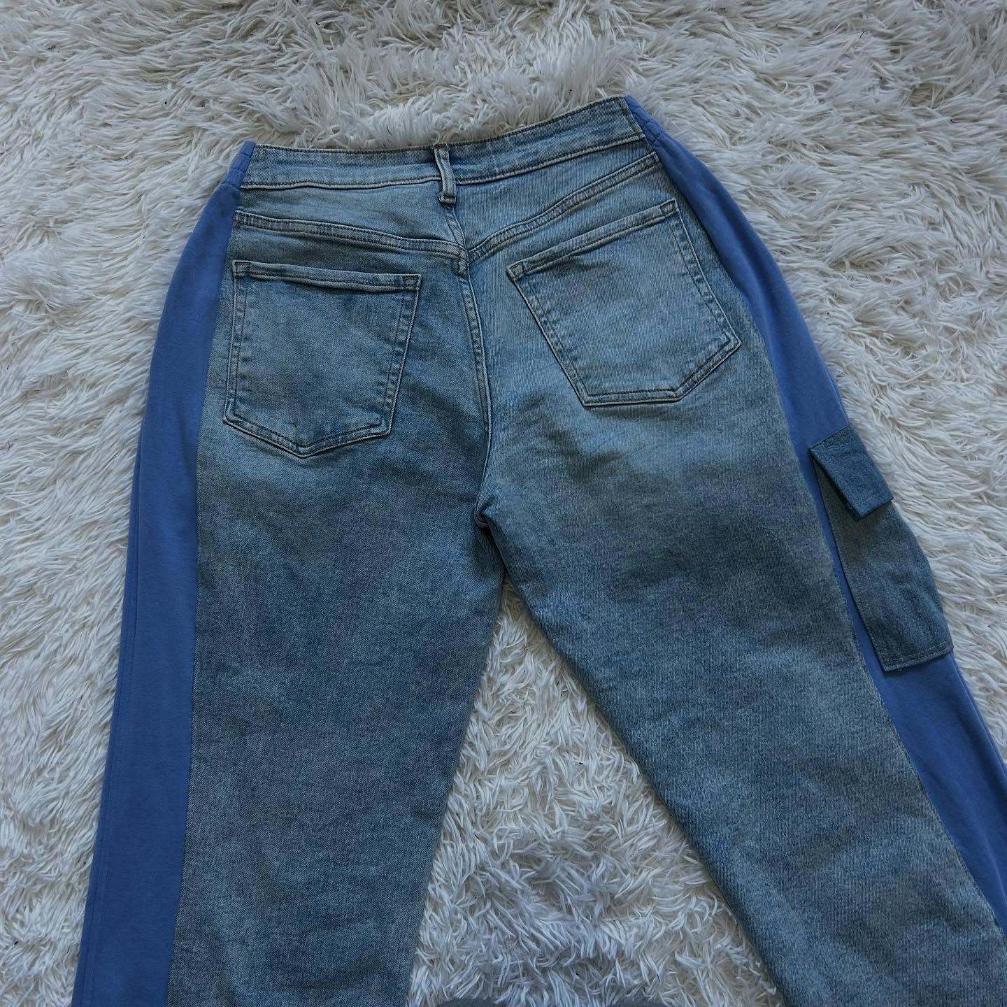 Wide-leg patchwork high jeans