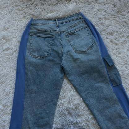 Wide-leg patchwork high jeans