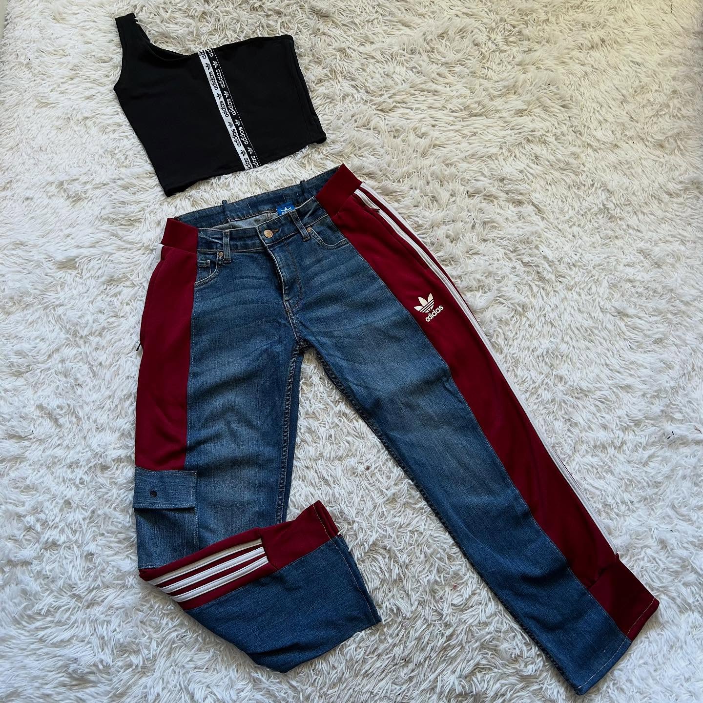 Wide-leg patchwork high jeans