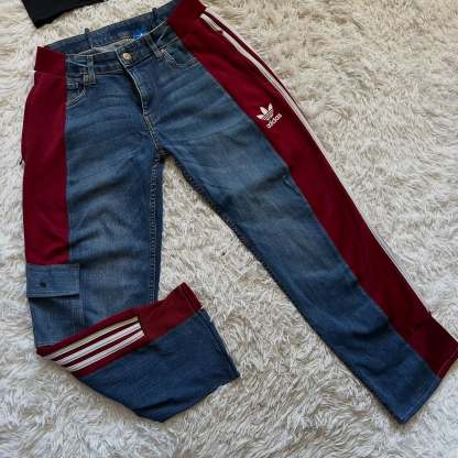 Wide-leg patchwork high jeans