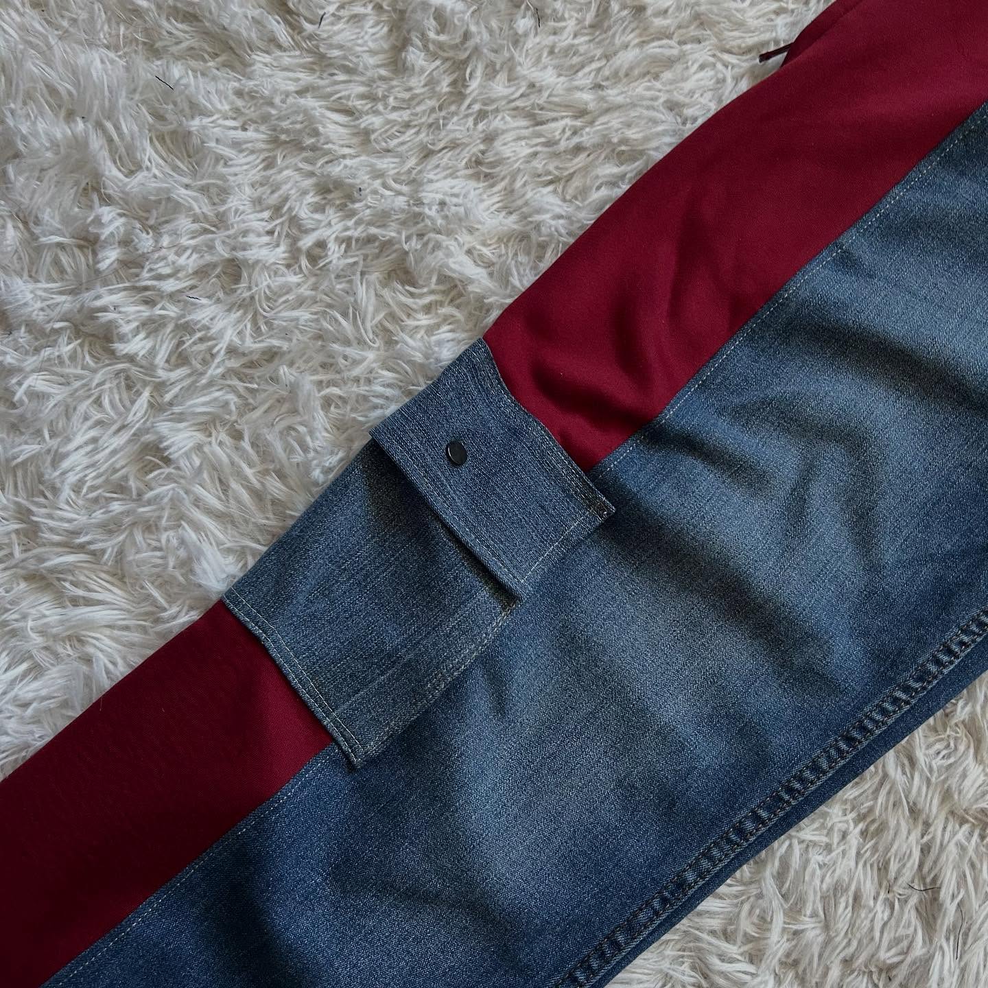 Wide-leg patchwork high jeans