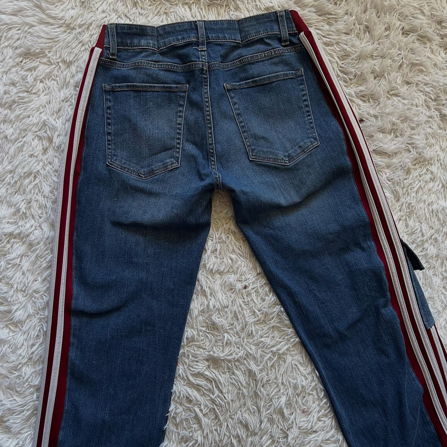 Wide-leg patchwork high jeans