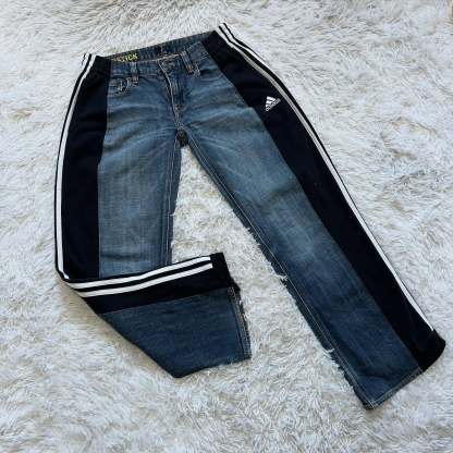 Wide-leg patchwork high jeans