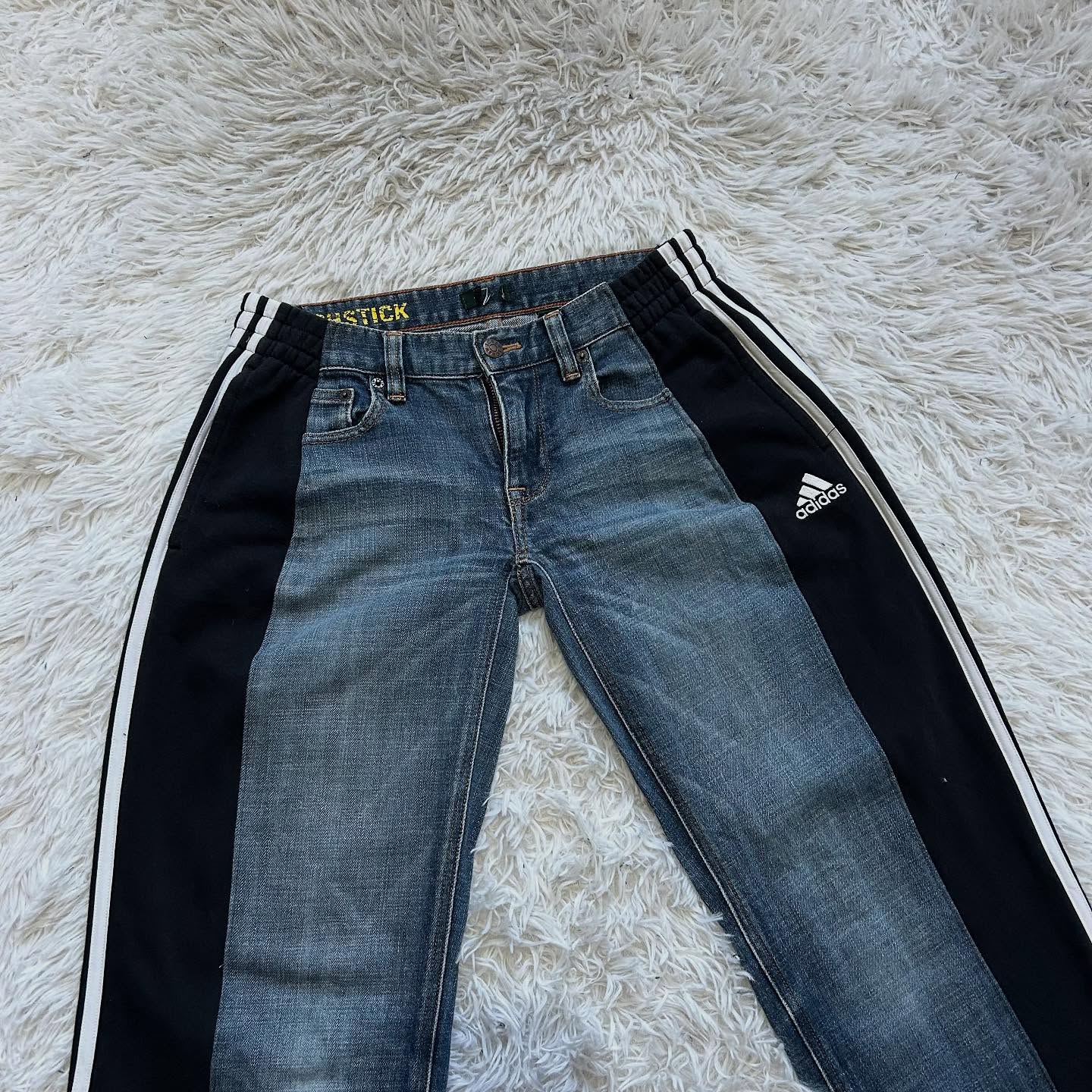 Wide-leg patchwork high jeans