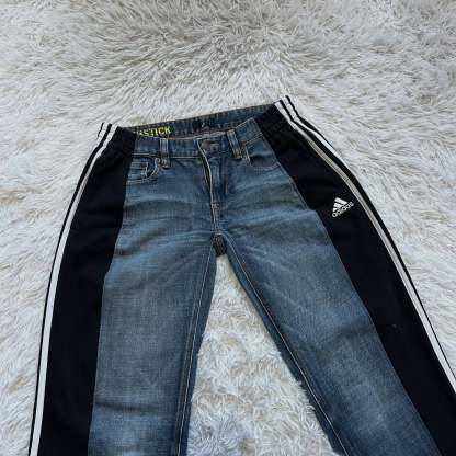 Wide-leg patchwork high jeans