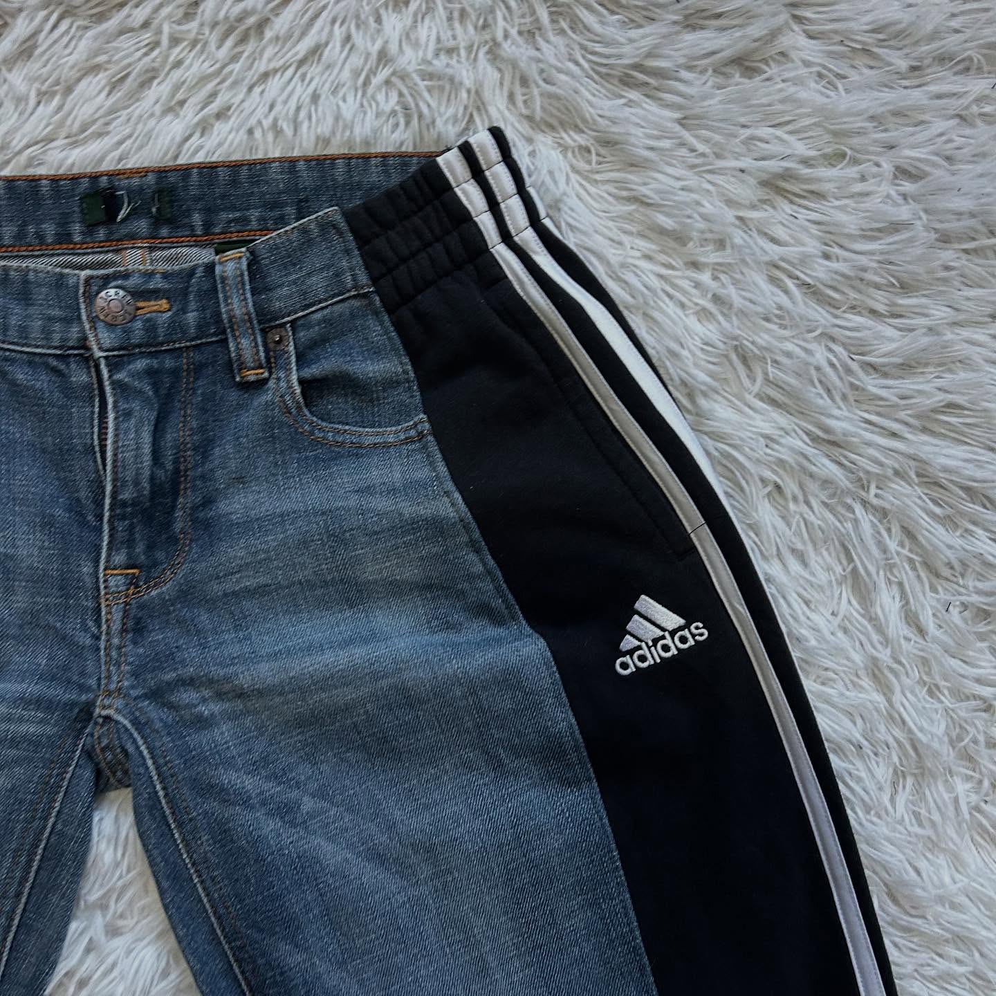 Wide-leg patchwork high jeans