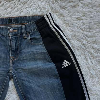 Wide-leg patchwork high jeans