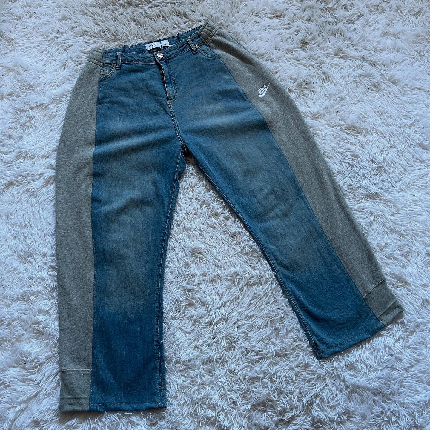 Wide-leg patchwork high jeans