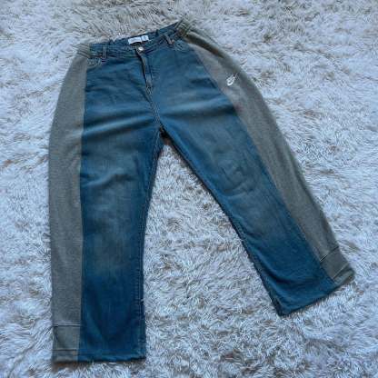 Wide-leg patchwork high jeans