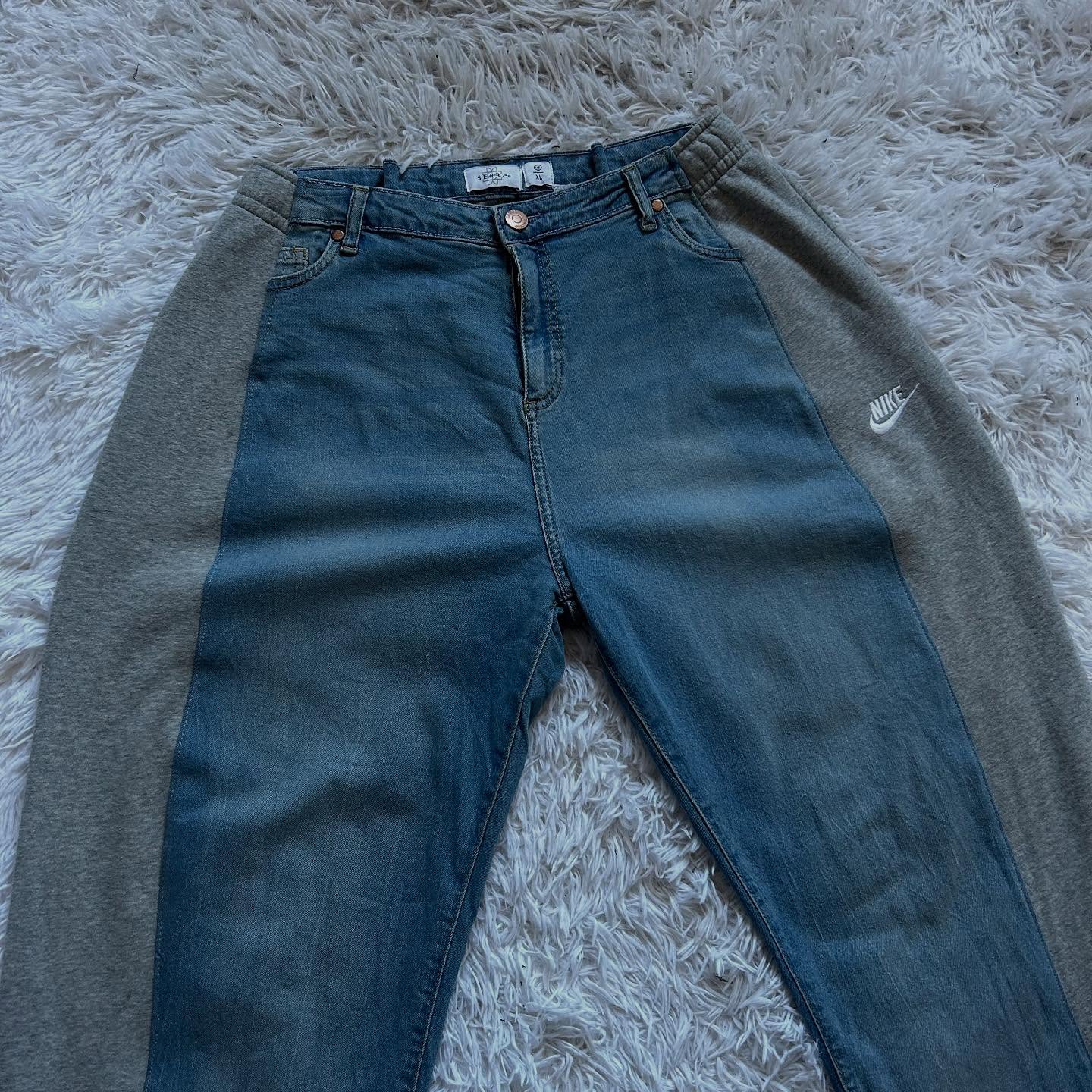 Wide-leg patchwork high jeans