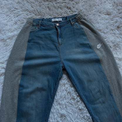 Wide-leg patchwork high jeans