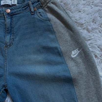 Wide-leg patchwork high jeans