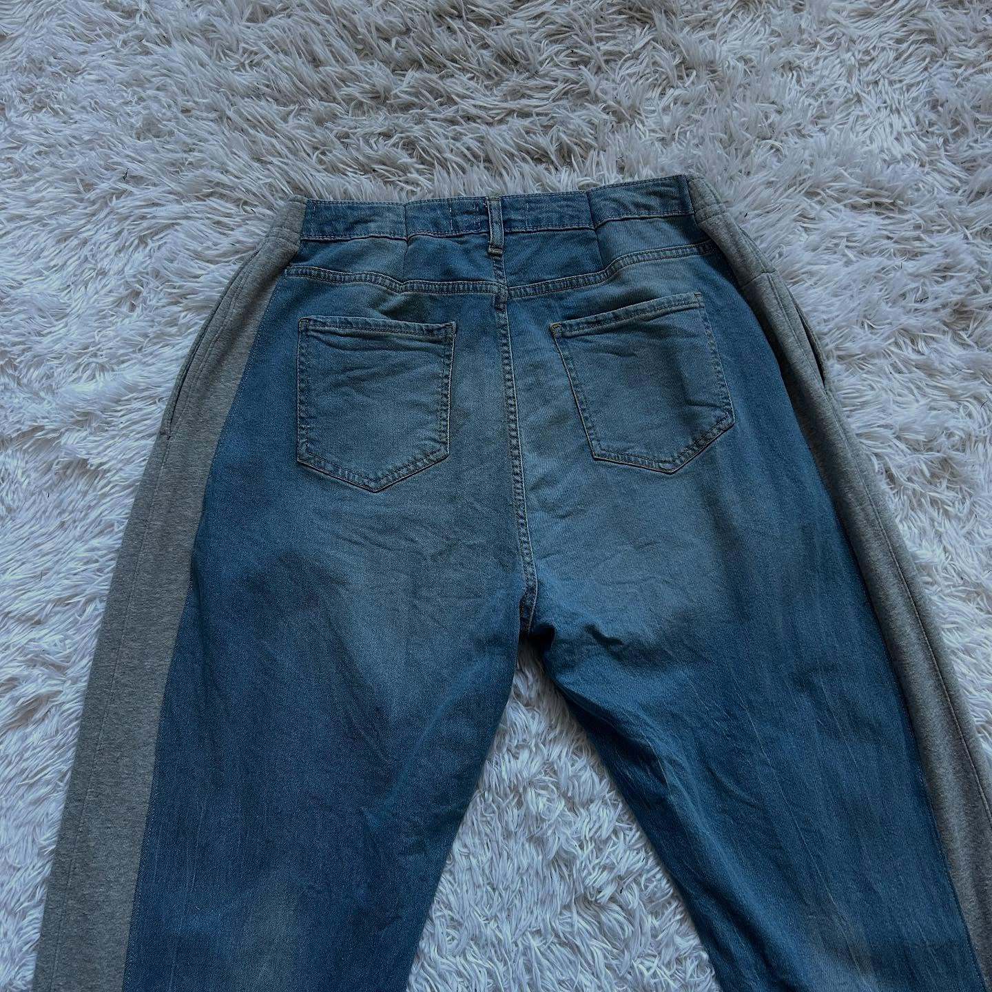 Wide-leg patchwork high jeans