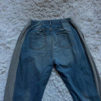 Wide-leg patchwork high jeans