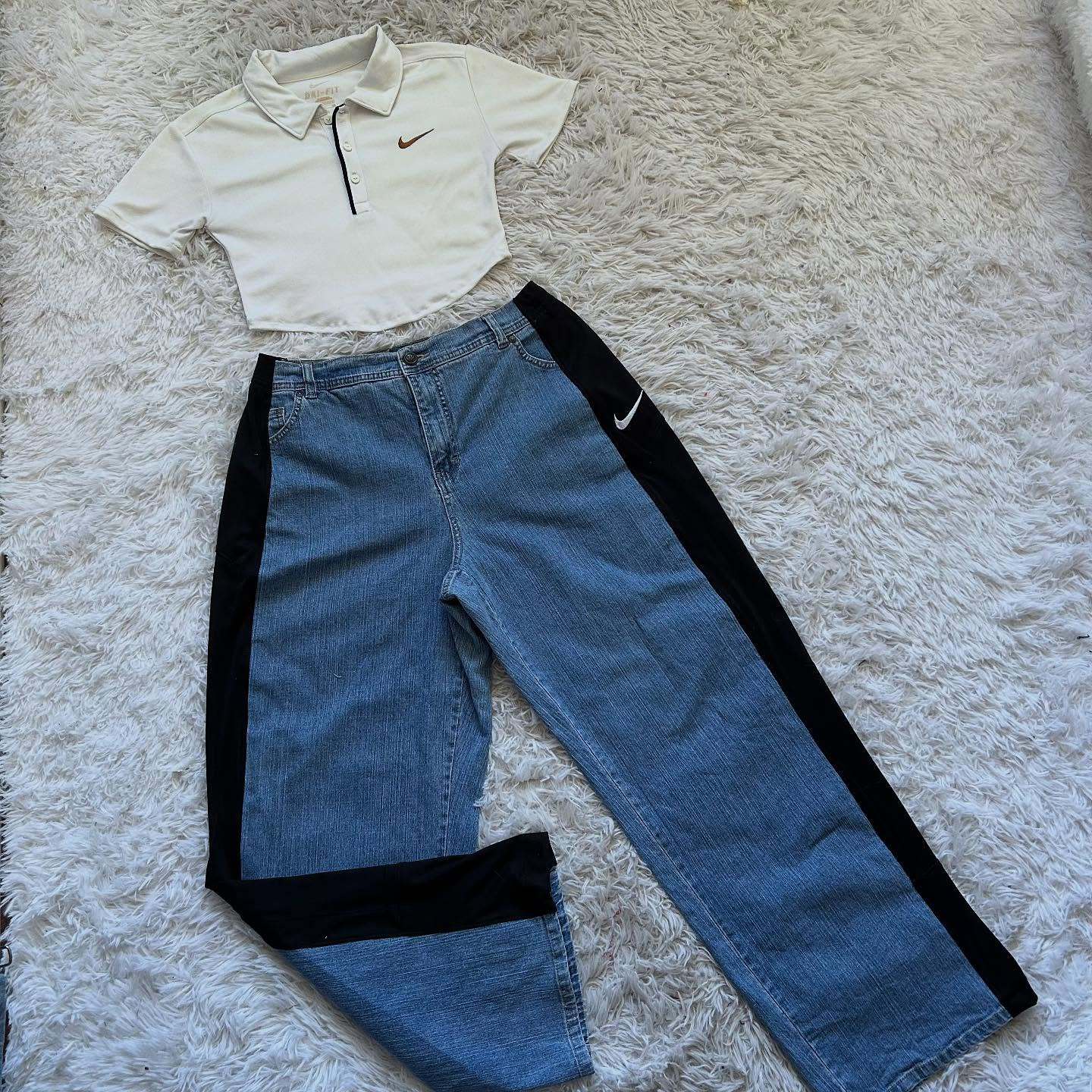 [Copy][Copy][Copy]Wide-leg patchwork high jeans