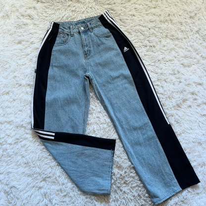 [Copy][Copy][Copy][Copy][Copy]Wide-leg patchwork high jeans