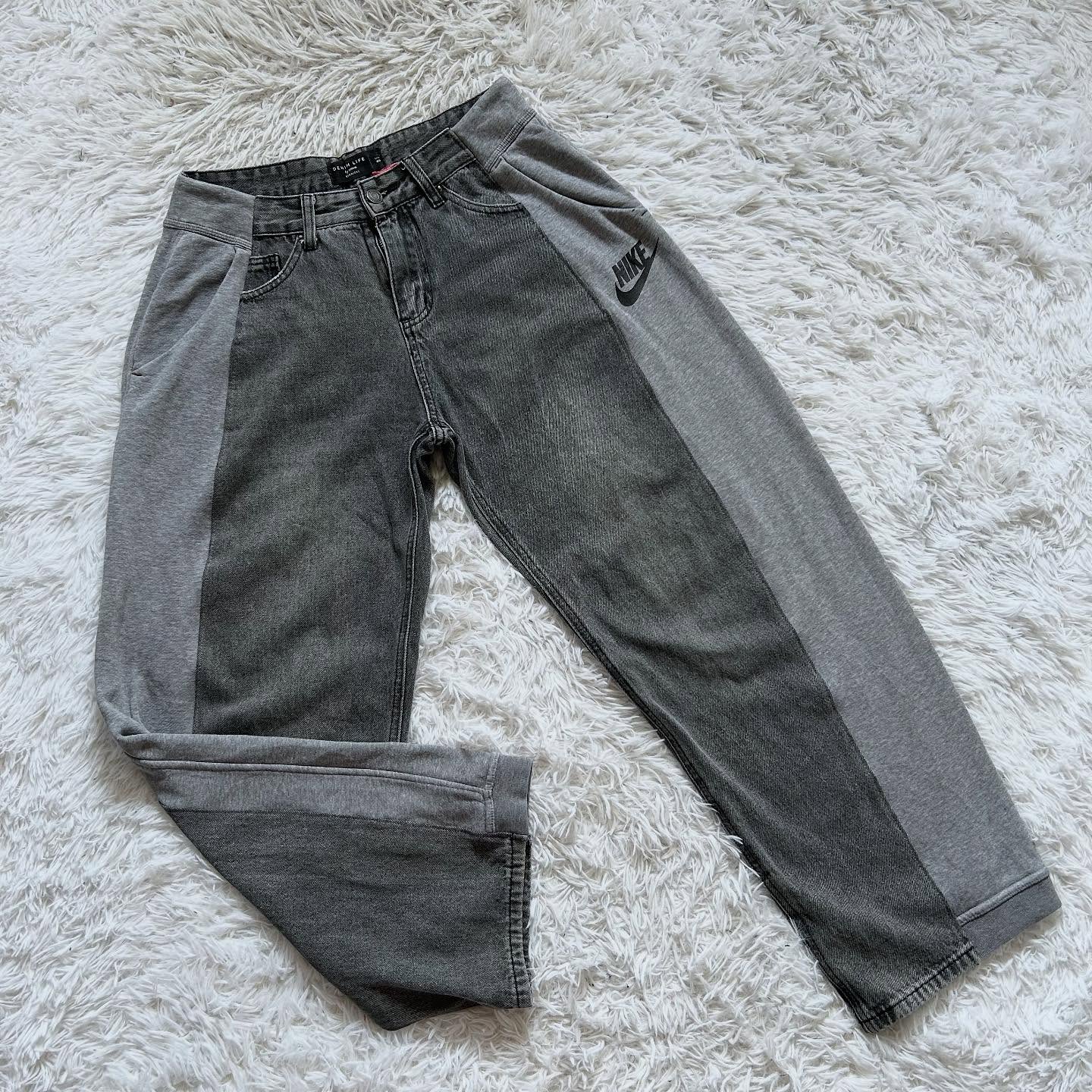 Wide-leg patchwork high jeans