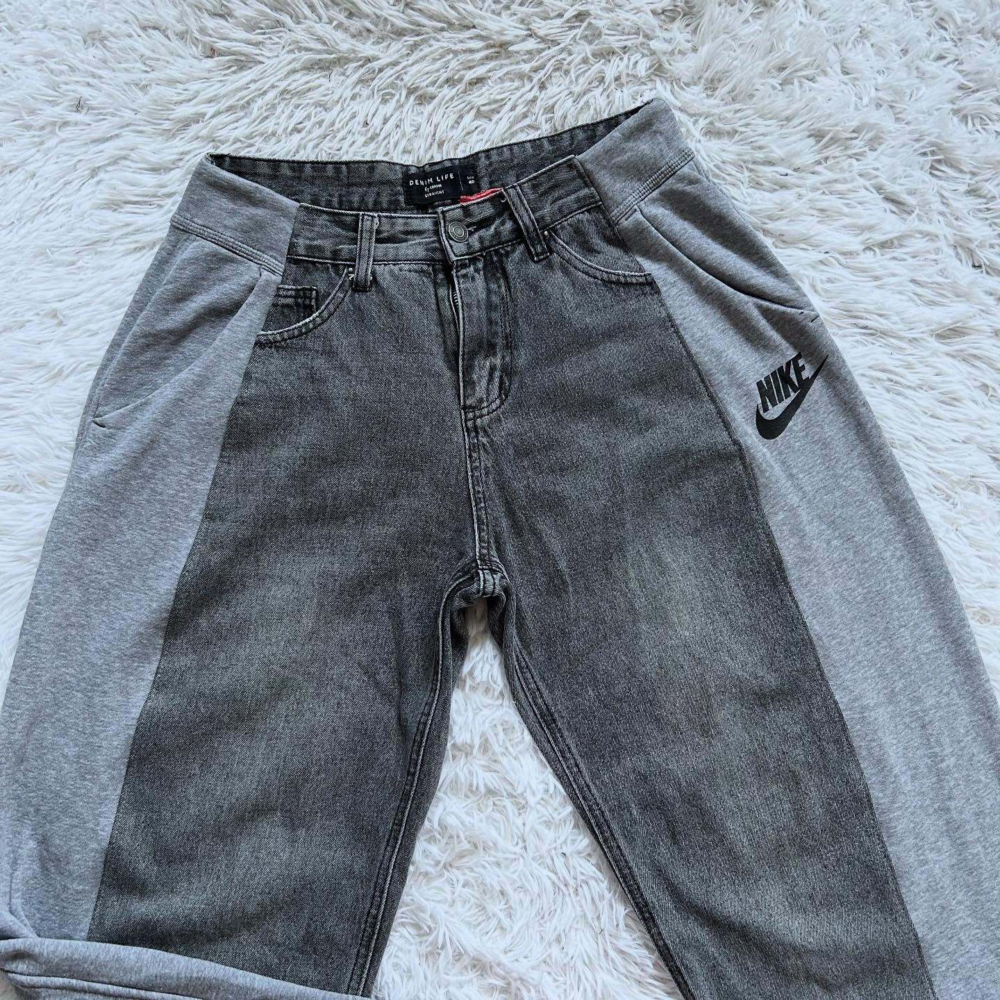 Wide-leg patchwork high jeans