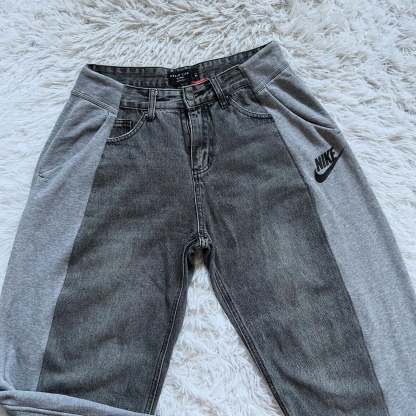 Wide-leg patchwork high jeans