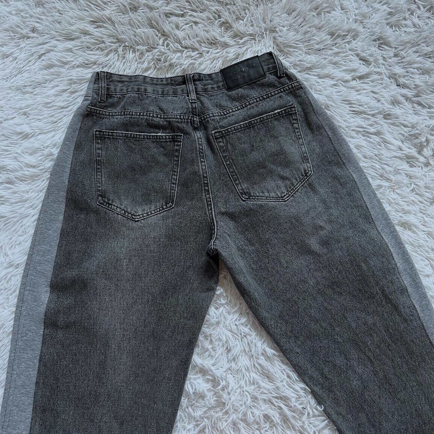 Wide-leg patchwork high jeans