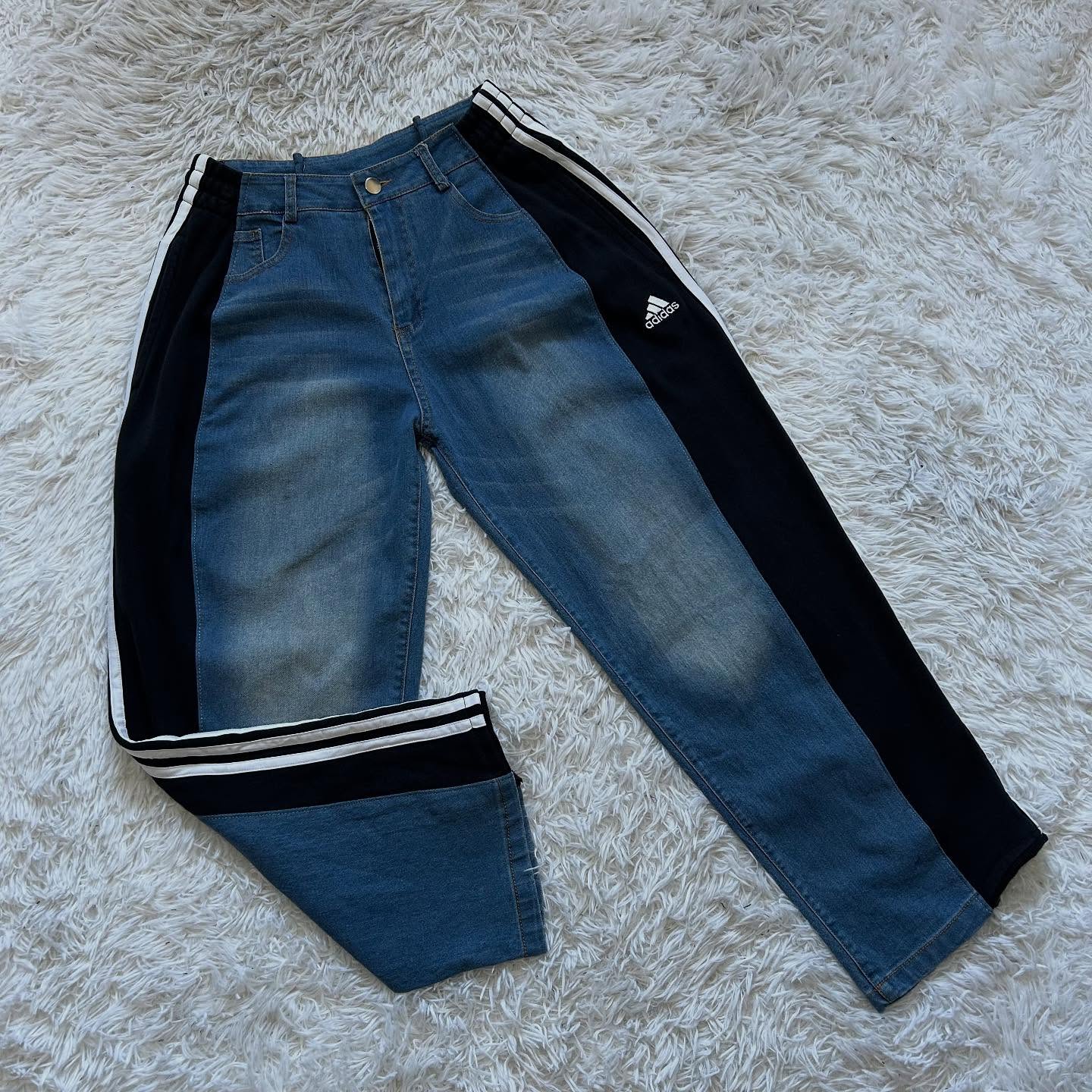 Wide-leg patchwork high jeans